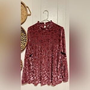 Joseph A. Elegant Maroon Blouse with Floral Pattern Size XL Sheer